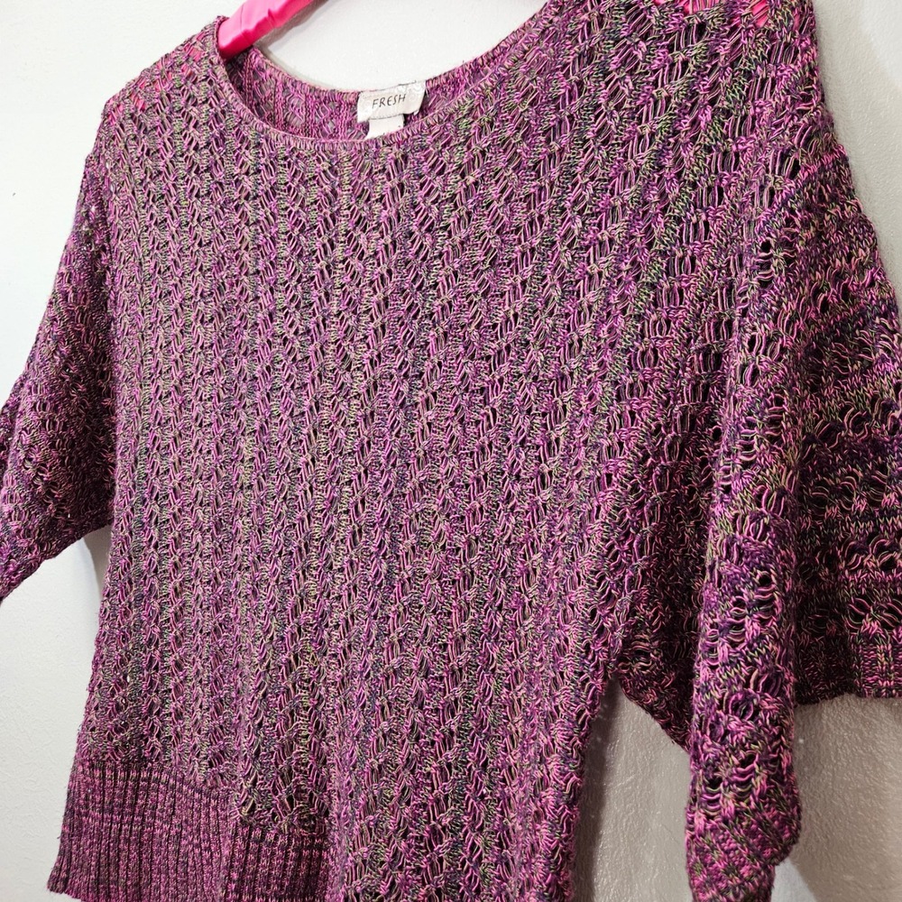 Y2K Fresh OpenKnit Sweater Womens M Magenta Marled Crochet Boho Layering Fairy